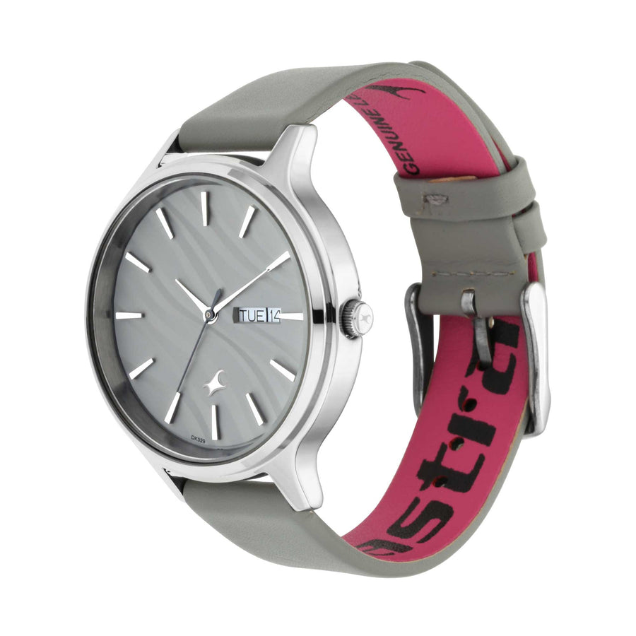 Fastrack Fastrack Ruffles Quartz Analog with Day and Date Grey Dial Leather Strap Watch for Girls