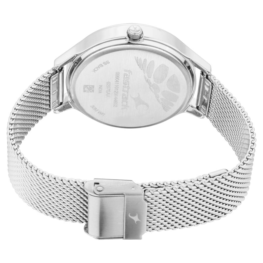 Fastrack Ruffles Quartz Analog with Day and Date Pink Dial Stainless Steel Strap Watch for Girls