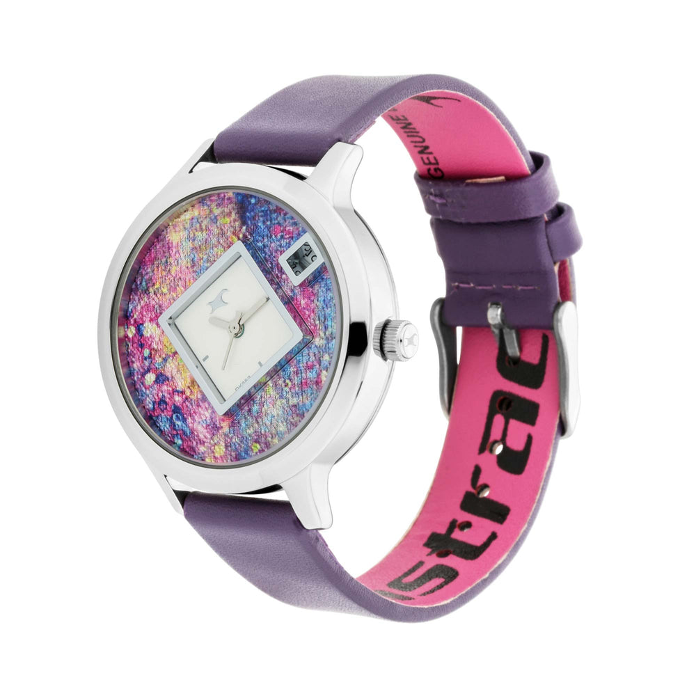 Fastrack Fit Outs Quartz Analog with Date Multicoloured Dial Leather Strap Watch for Girls