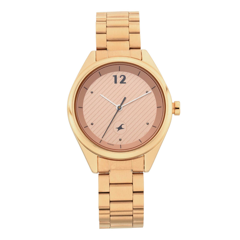 Fastrack Quartz Analog Rose Gold Dial Stainless Steel Strap Watch for Girls