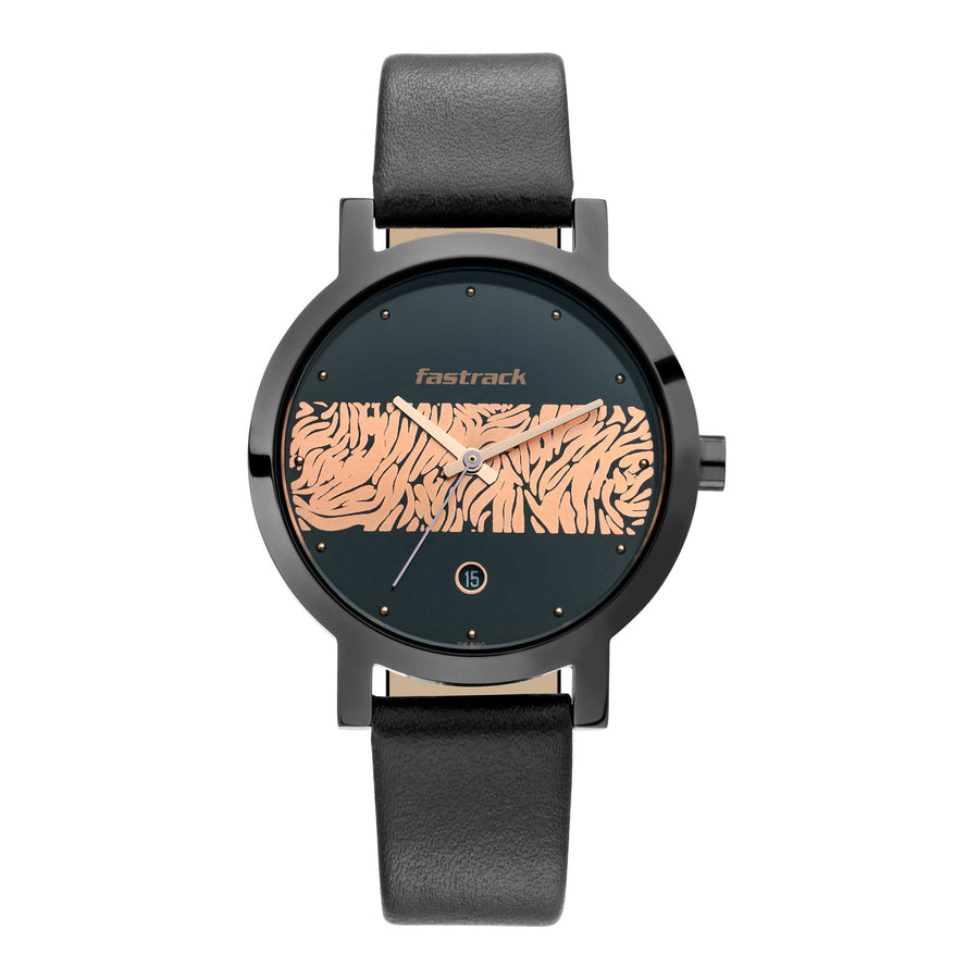 Fastrack Animal Print Quartz Analog with Date Bicolour Dial Leather Strap Watch for Girls