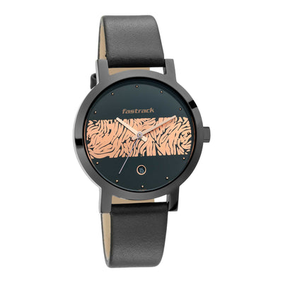 Fastrack Animal Print Quartz Analog with Date Bicolour Dial Leather Strap Watch for Girls
