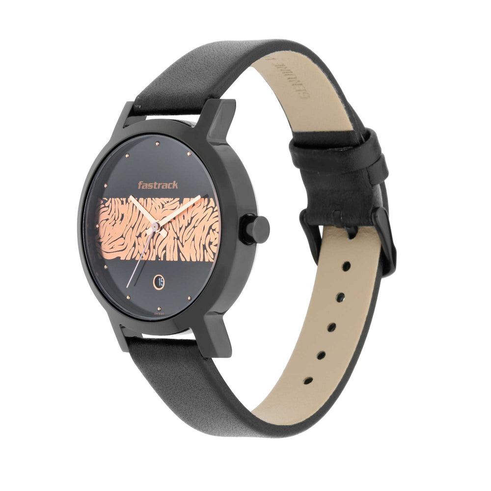 Fastrack Animal Print Quartz Analog with Date Bicolour Dial Leather Strap Watch for Girls