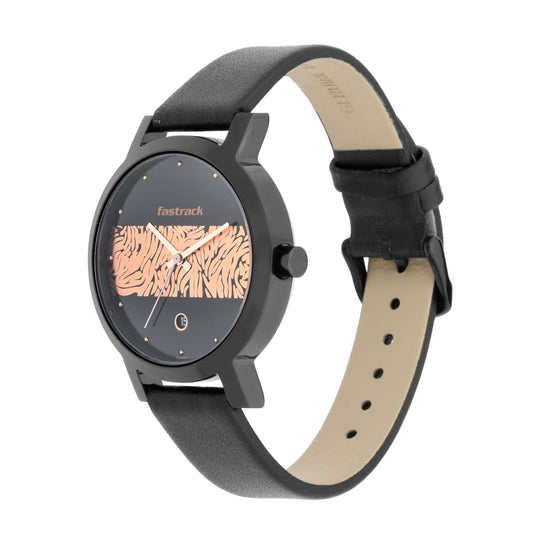 Fastrack Animal Print Quartz Analog with Date Bicolour Dial Leather Strap Watch for Girls