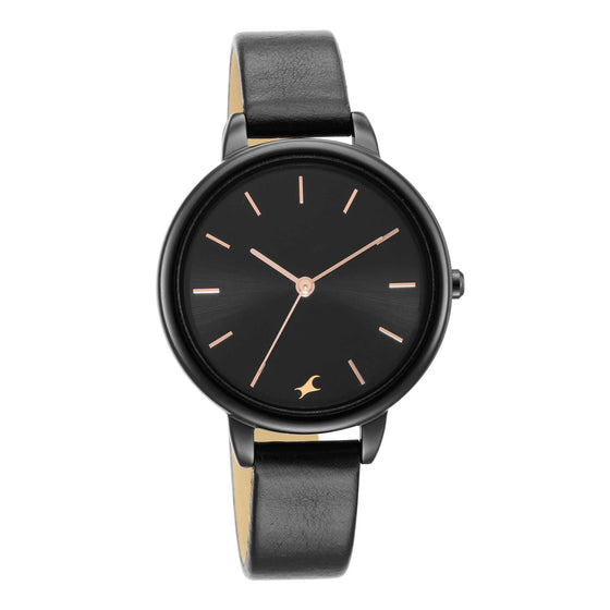 Fastrack Glitch Quartz Analog Black Dial Leather Strap Watch for Girls