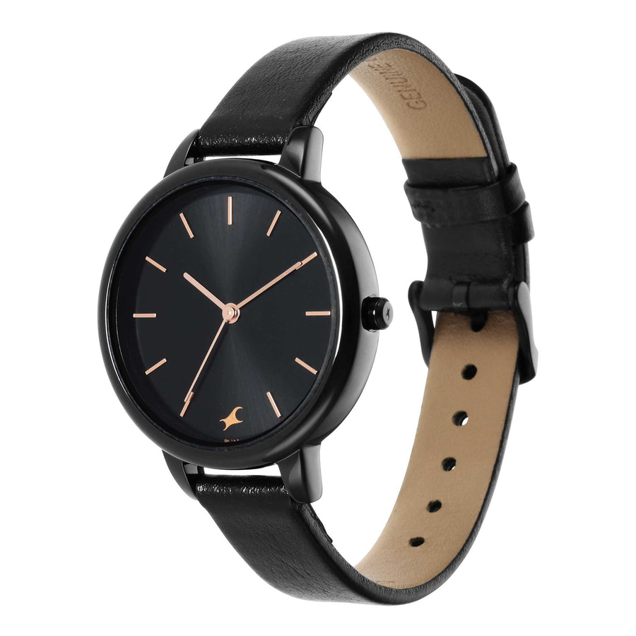 Fastrack Glitch Quartz Analog Black Dial Leather Strap Watch for Girls