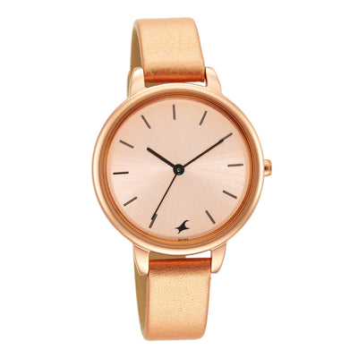 Fastrack Glitch Quartz Analog Rose Gold Dial Leather Strap Watch for Girls