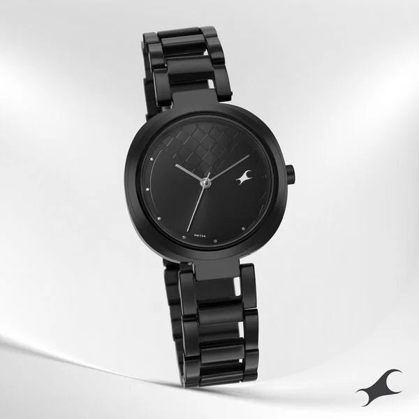 Fastrack Stunners Black Dial Stainless Steel Strap Analog Watch for Women