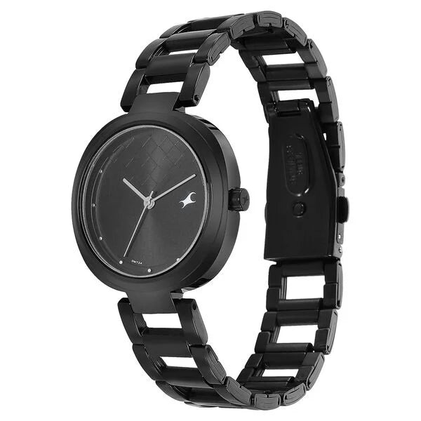 Fastrack Stunners Black Dial Stainless Steel Strap Analog Watch for Women