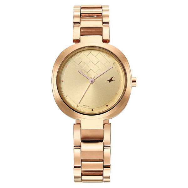 Fastrack Gold Dial Stainless Steel Strap Analog Watch for Women