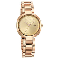 Fastrack Gold Dial Stainless Steel Strap Analog Watch for Women
