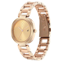 Fastrack Gold Dial Stainless Steel Strap Analog Watch for Women