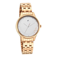 Fastrack White Dial Rose Gold Stainless Steel Strap Analog Watch for Women