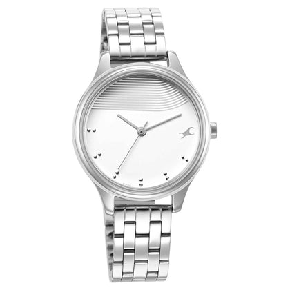 Fastrack Stunners Quartz Analog Silver Dial Metal Strap Watch for Girls