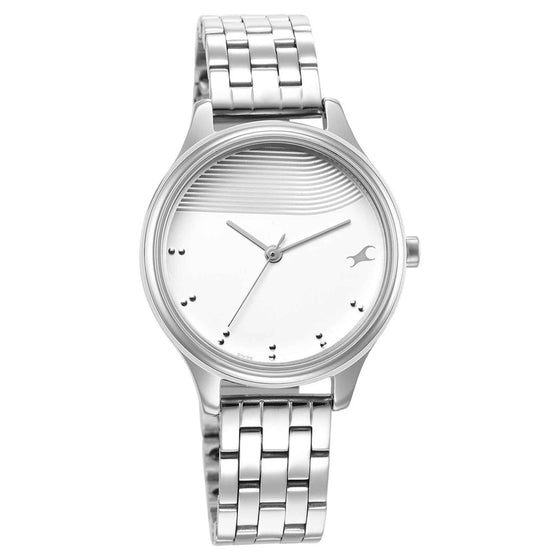 Fastrack Stunners Quartz Analog Silver Dial Metal Strap Watch for Girls