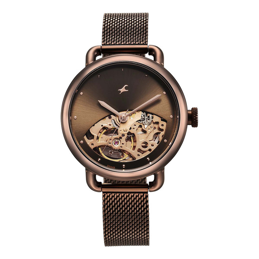 Fastrack Automatics Brown Dial Stainless Steel Strap Watch for Girls