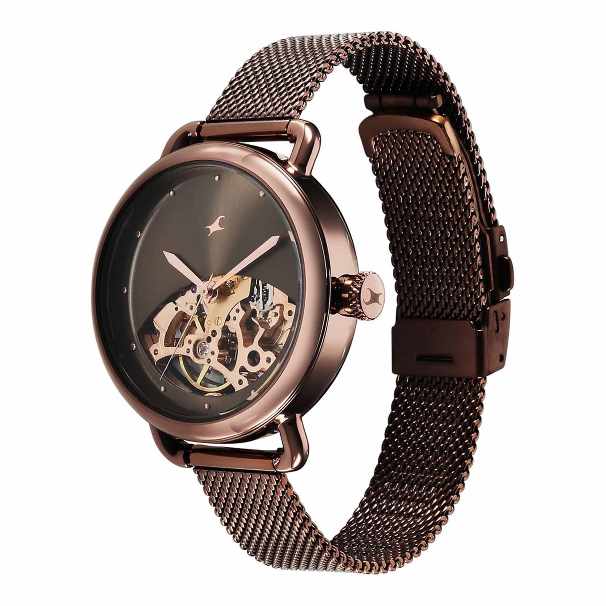 Fastrack Automatics Brown Dial Stainless Steel Strap Watch for Girls