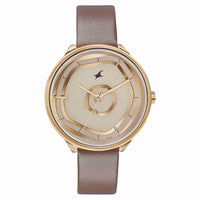 Fastrack Stunners Analog Rose Gold Dial Brown Leather Strap Watch For Girls