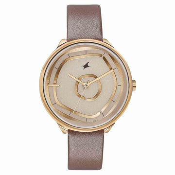 Fastrack Stunners Analog Rose Gold Dial Brown Leather Strap Watch For Girls