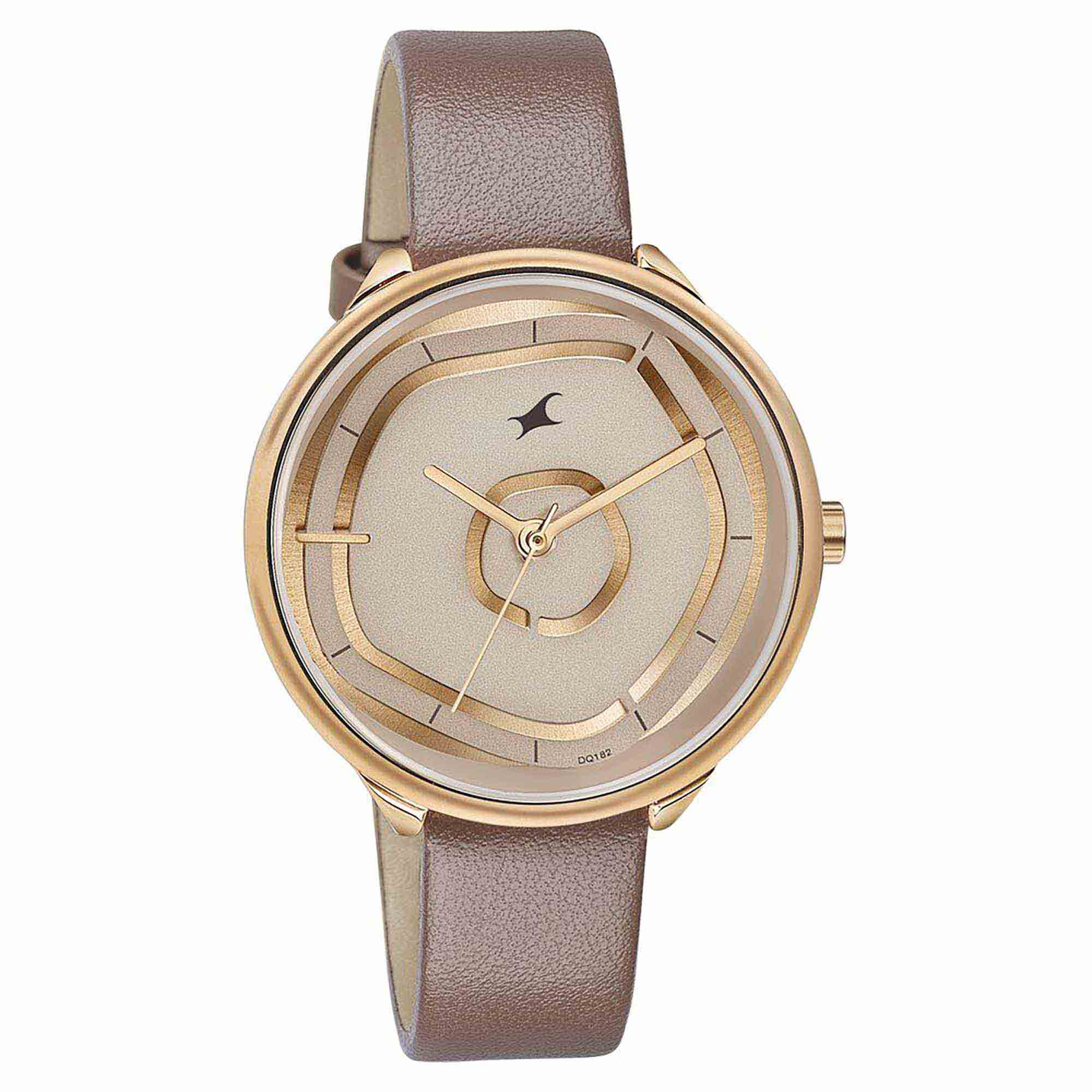 Fastrack Stunners Analog Rose Gold Dial Brown Leather Strap Watch For Girls