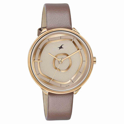 Fastrack Stunners Analog Rose Gold Dial Brown Leather Strap Watch For Girls
