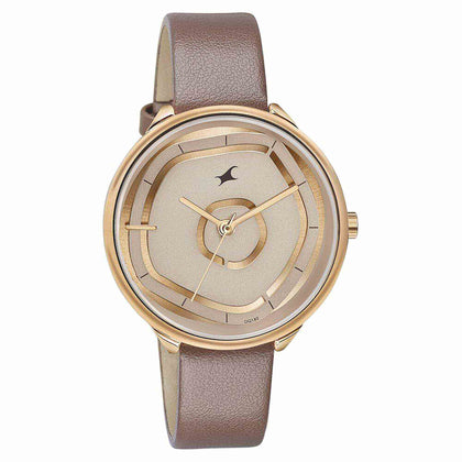 Fastrack Stunners Analog Rose Gold Dial Brown Leather Strap Watch For Girls
