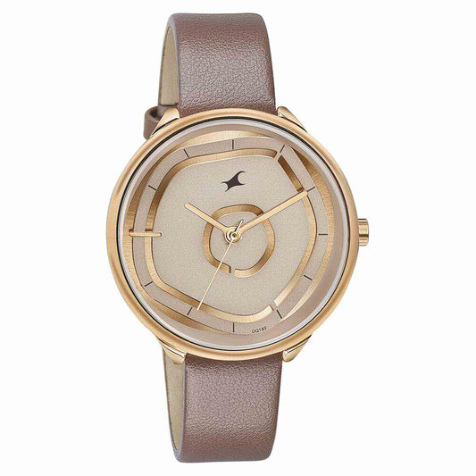 Fastrack Stunners Analog Rose Gold Dial Brown Leather Strap Watch For Girls