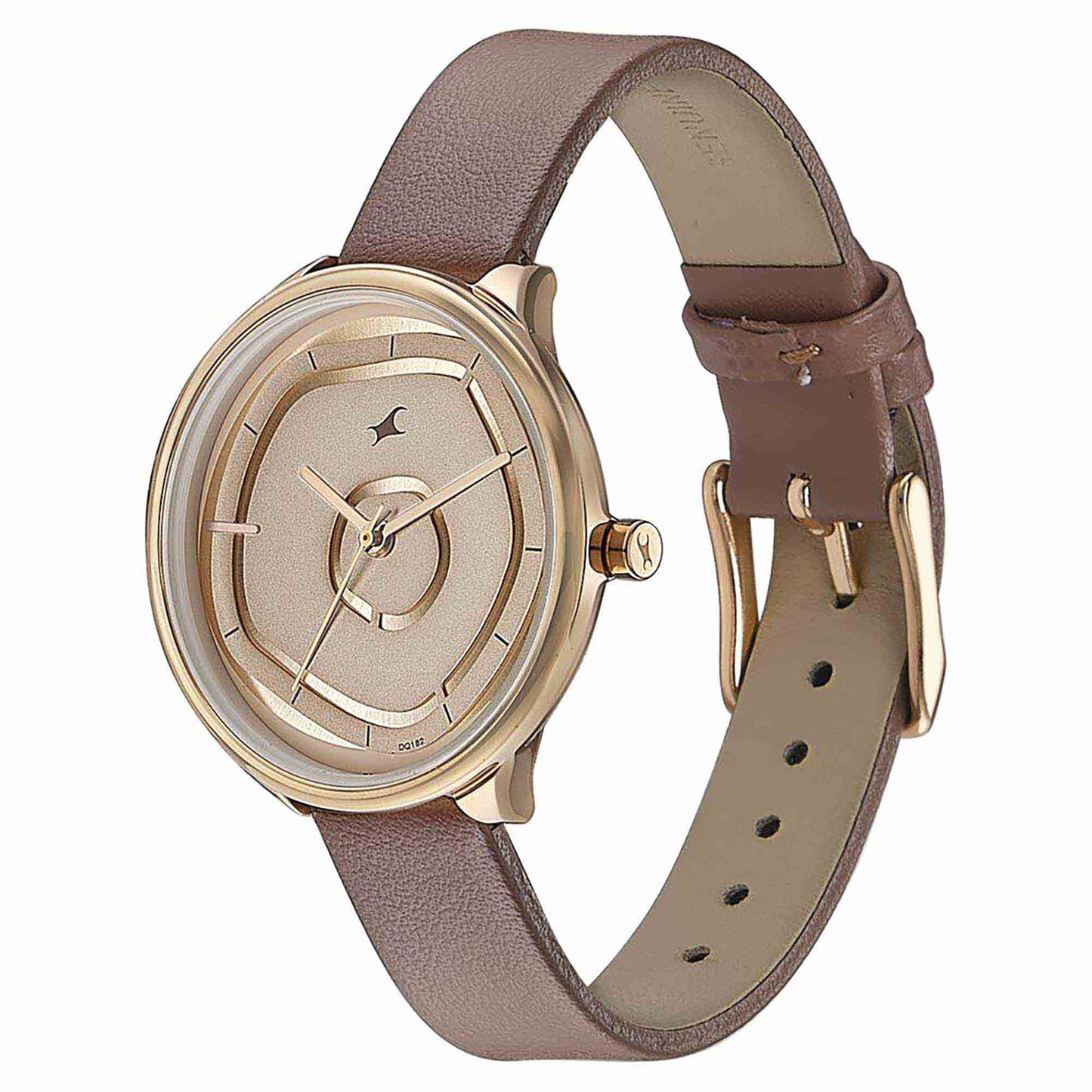 Fastrack Stunners Analog Rose Gold Dial Brown Leather Strap Watch For Girls