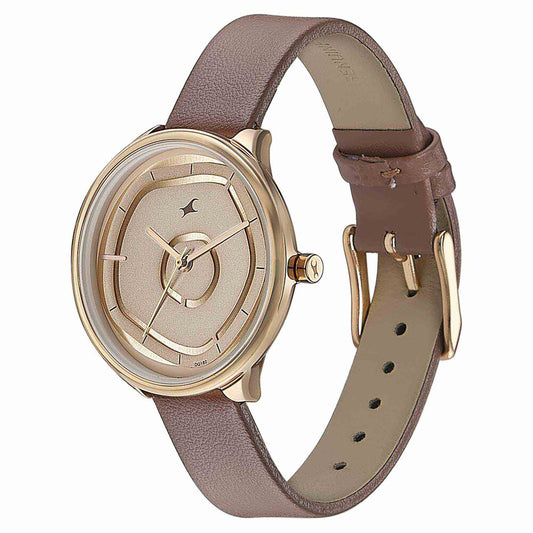 Fastrack Stunners Analog Rose Gold Dial Brown Leather Strap Watch For Girls