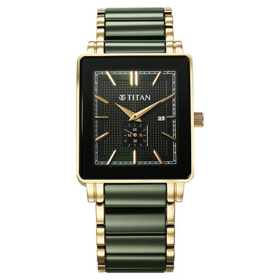 Titan Regalia Shaped Ceramic Quartz Analog with Date Green Dial Steel & Ceramic Strap Watch For Men