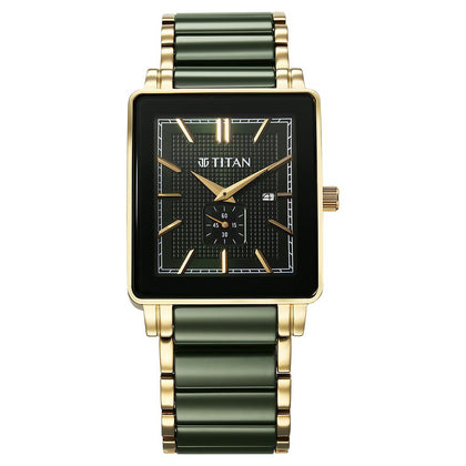 Titan Regalia Shaped Ceramic Quartz Analog with Date Green Dial Steel & Ceramic Strap Watch For Men