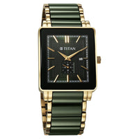 Titan Regalia Shaped Ceramic Quartz Analog with Date Green Dial Steel & Ceramic Strap Watch For Men