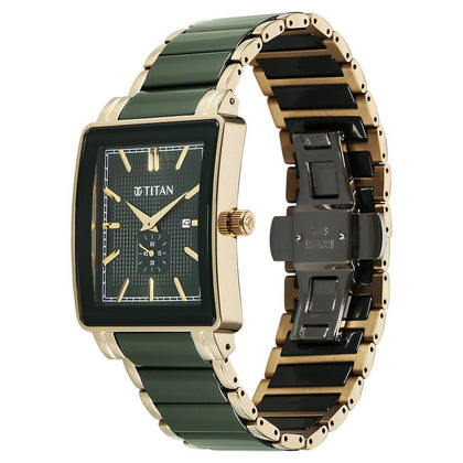Titan Regalia Shaped Ceramic Quartz Analog with Date Green Dial Steel & Ceramic Strap Watch For Men