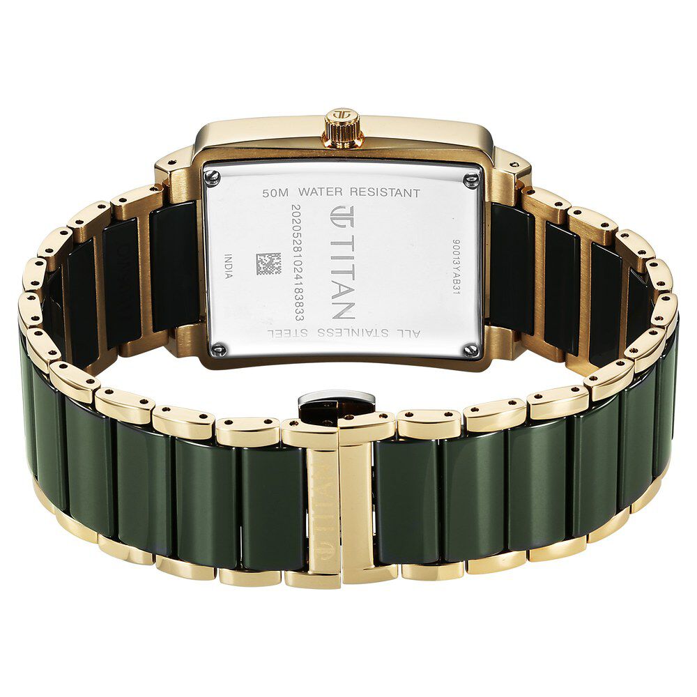 Titan Regalia Shaped Ceramic Quartz Analog with Date Green Dial Steel & Ceramic Strap Watch For Men
