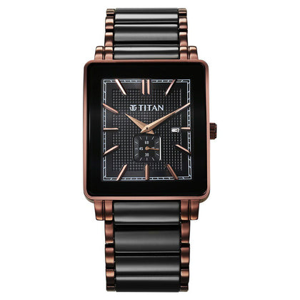 Titan Regalia Shaped Ceramic Quartz Analog with Date Black Dial Steel & Ceramic Strap Watch For Men