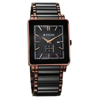 Titan Regalia Shaped Ceramic Quartz Analog with Date Black Dial Steel & Ceramic Strap Watch For Men