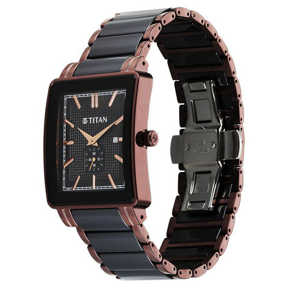 Titan Regalia Shaped Ceramic Quartz Analog with Date Black Dial Steel & Ceramic Strap Watch For Men