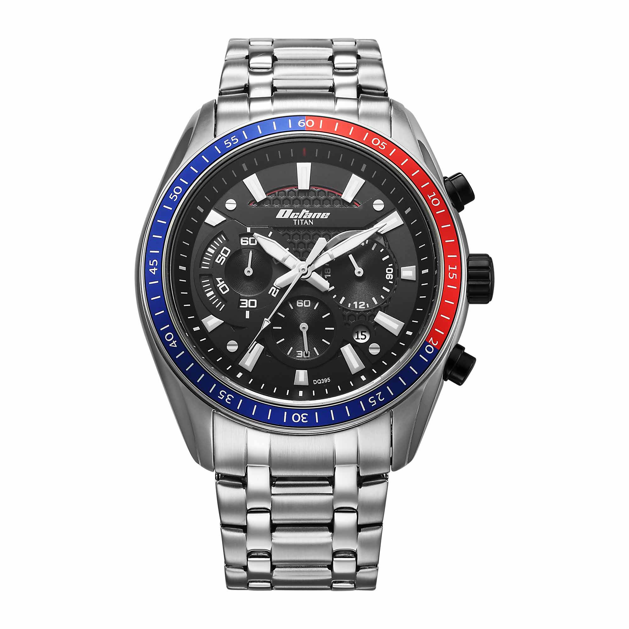 Titan Octane Round Dial Stainless Steel Chronograph Watch for Men