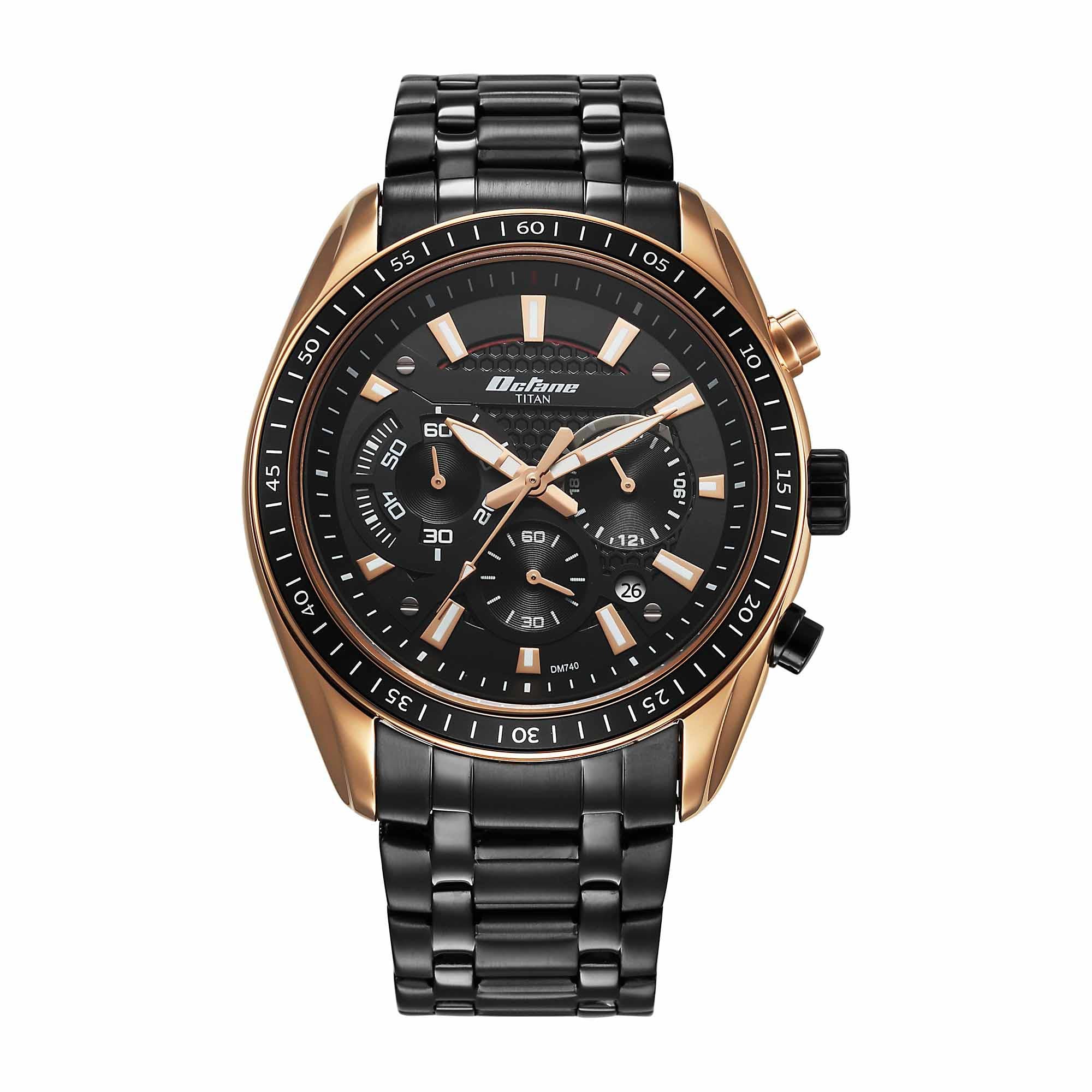 Titan Octane Round Dial Stainless Steel Chronograph Watch for Men