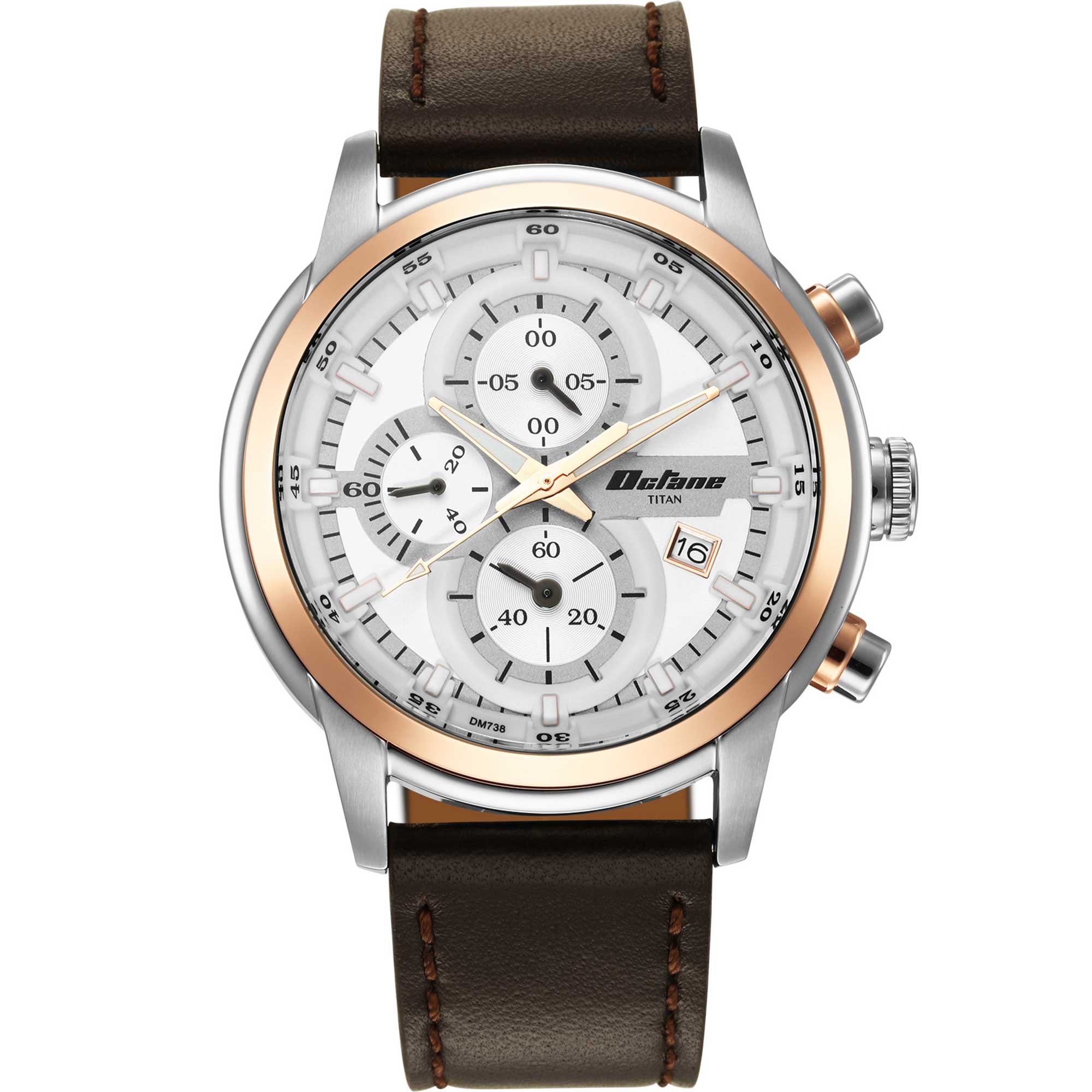 Titan Octane Silver Dial Leather Strap Multifunctional Watch for Men