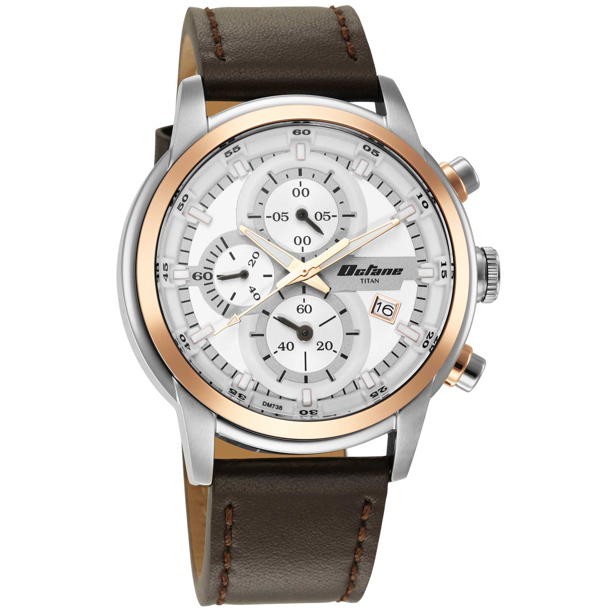 Titan Octane Silver Dial Leather Strap Multifunctional Watch for Men