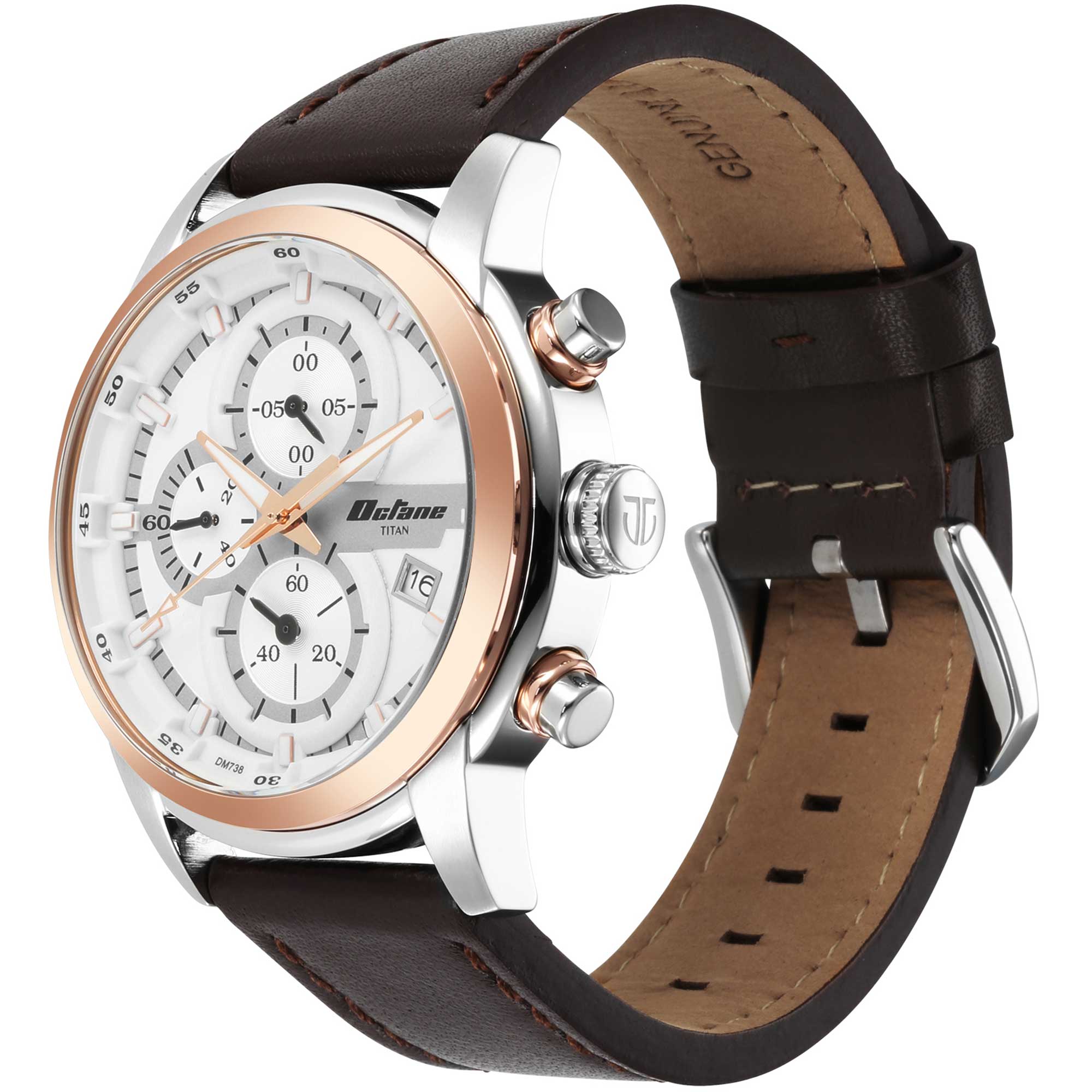 Titan Octane Silver Dial Leather Strap Multifunctional Watch for Men