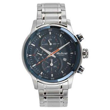 Titan Octane Blue Dial Silver Stainless Steel Strap Chronograph Watch for Men
