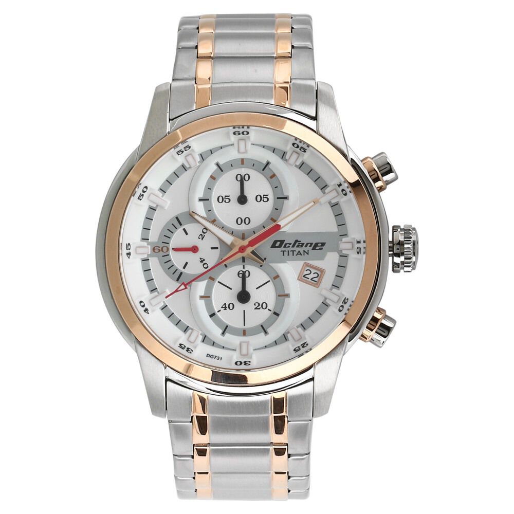 Titan Octane White Dial Dual Color Stainless Steel Strap Chronograph Watch for Men