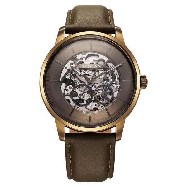 Titan Brown Dial Leather Strap Automatic Watch for Men