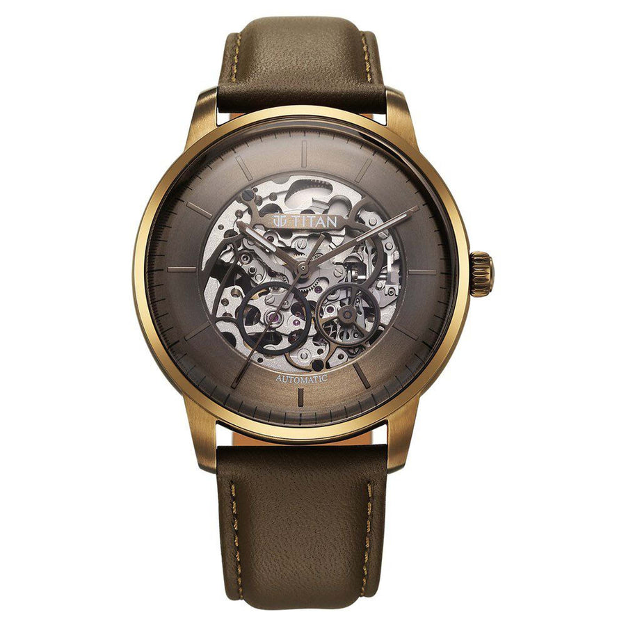 Titan Brown Dial Leather Strap Automatic Watch for Men