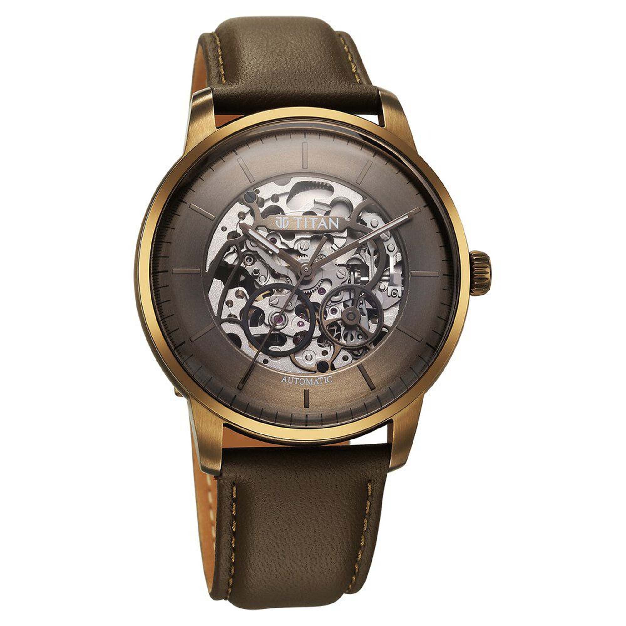 Titan Brown Dial Leather Strap Automatic Watch for Men