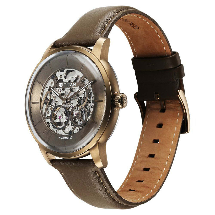 Titan Brown Dial Leather Strap Automatic Watch for Men
