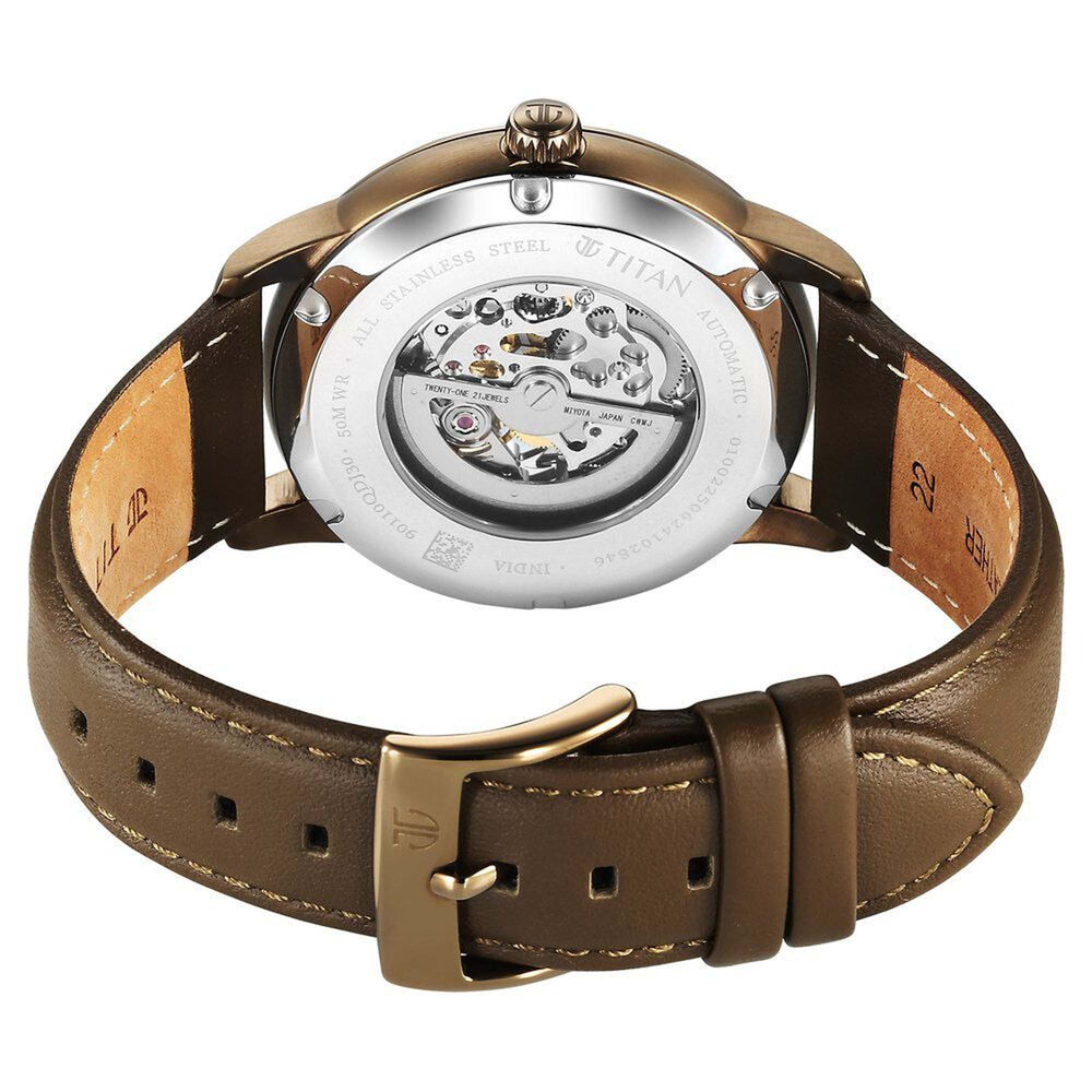 Titan Brown Dial Leather Strap Automatic Watch for Men