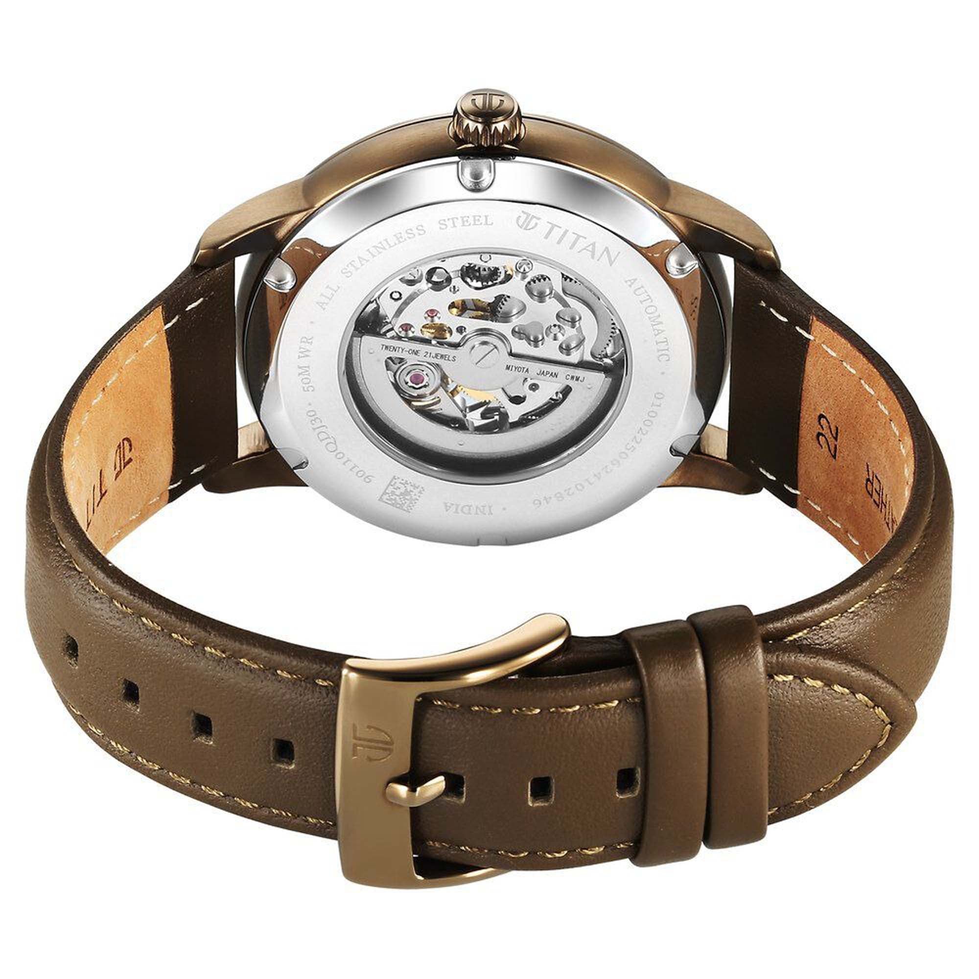 Titan Brown Dial Leather Strap Automatic Watch for Men